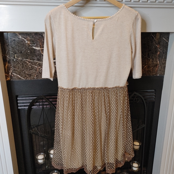 ANTHROPOLOGIE LILI'S CLOSET LACE OVERLAY DRESS, BEIGE/BROWN M - Picture 9 of 12